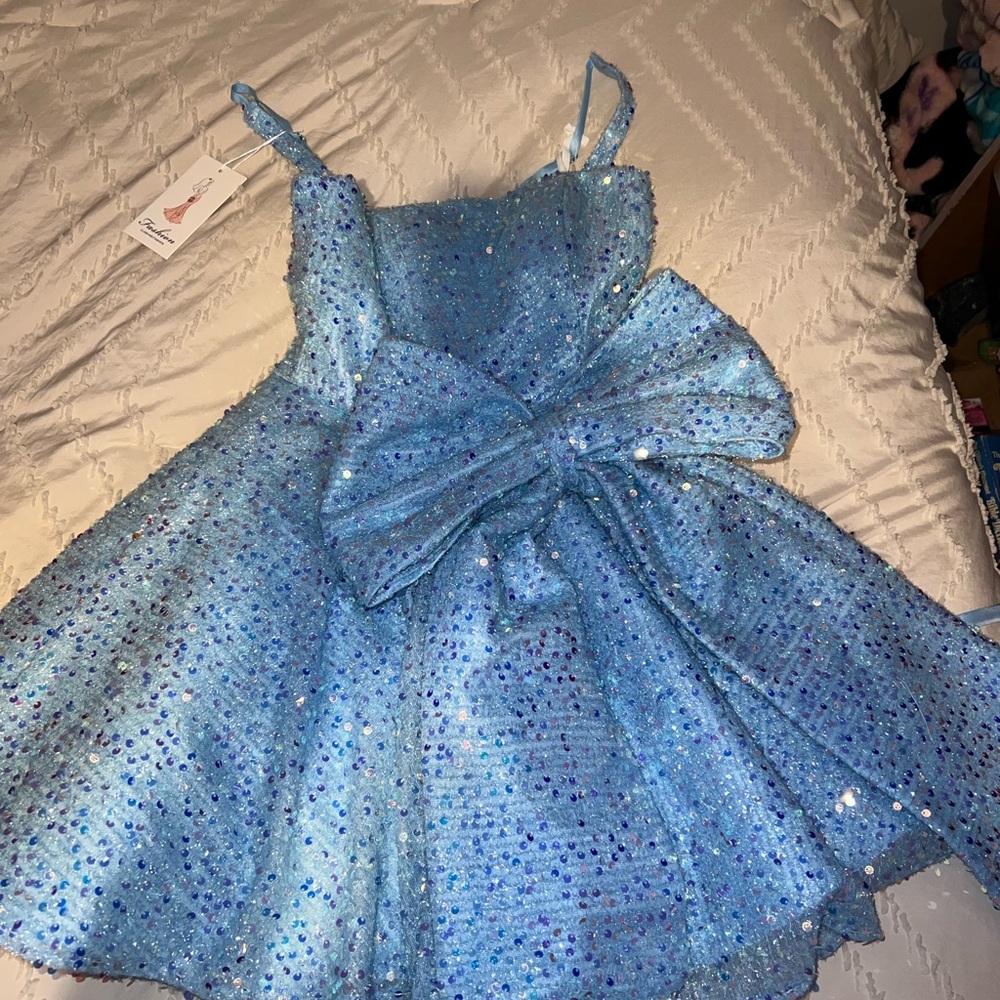 Sparkling Blue Dress with Bow